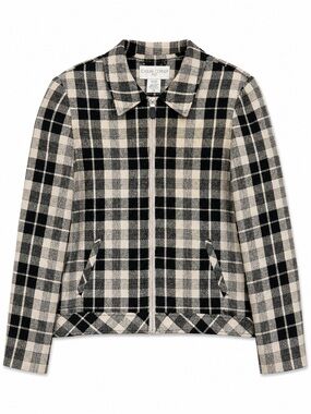 Vintage 90s Casual Corner Plaid Linen Jacket Size 10 Cropped Preppy